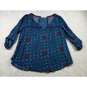 Rewind‎ Womens Size S Blue 3/4 Sleeve Tunic Boho Hippie